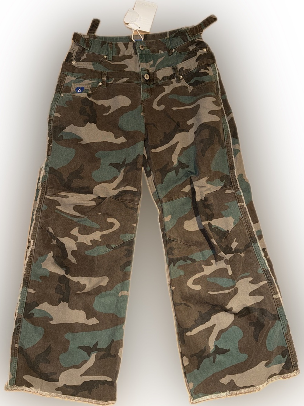 Camo Wide-Leg Cargo Pants - Double Waist Band Design